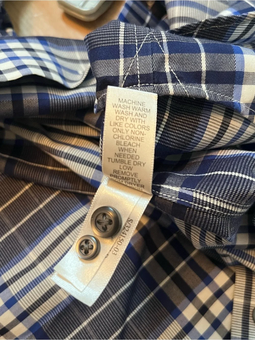 Banana Republic Men's Navy and White Plaid Non-Iron Slim Dress Shirt